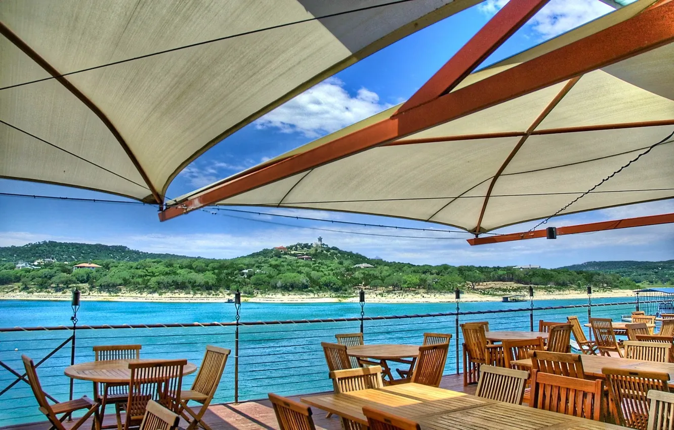 Photo wallpaper sea, Cafe, tent