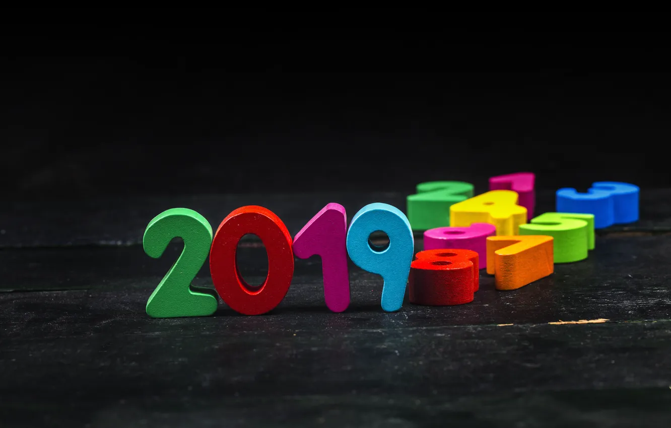 Photo wallpaper colorful, New Year, figures, black background, black, background, New Year, Happy