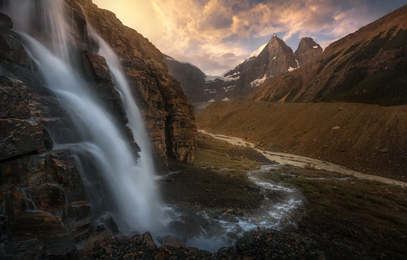 Photo wallpaper mountains, nature, waterfall