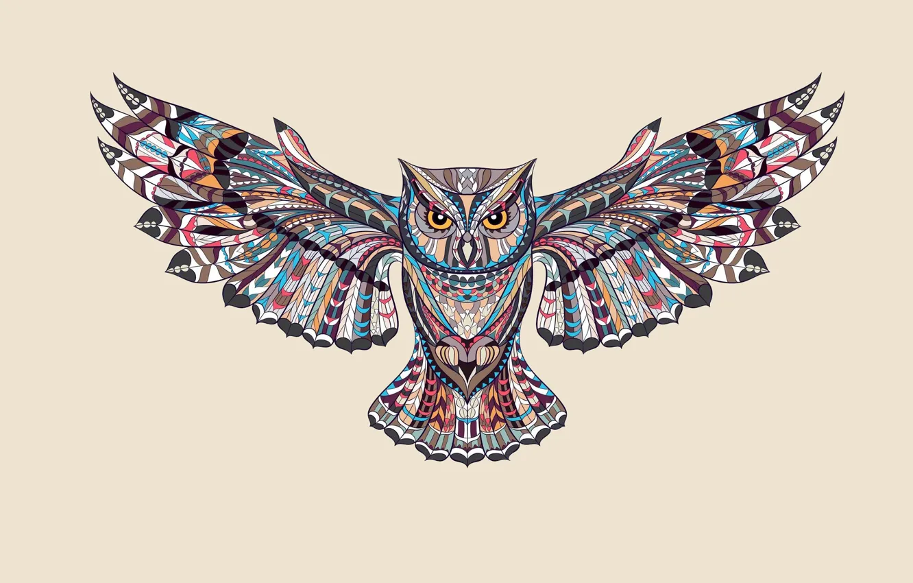 Photo wallpaper owl, bird, paint, wings, light background, owl