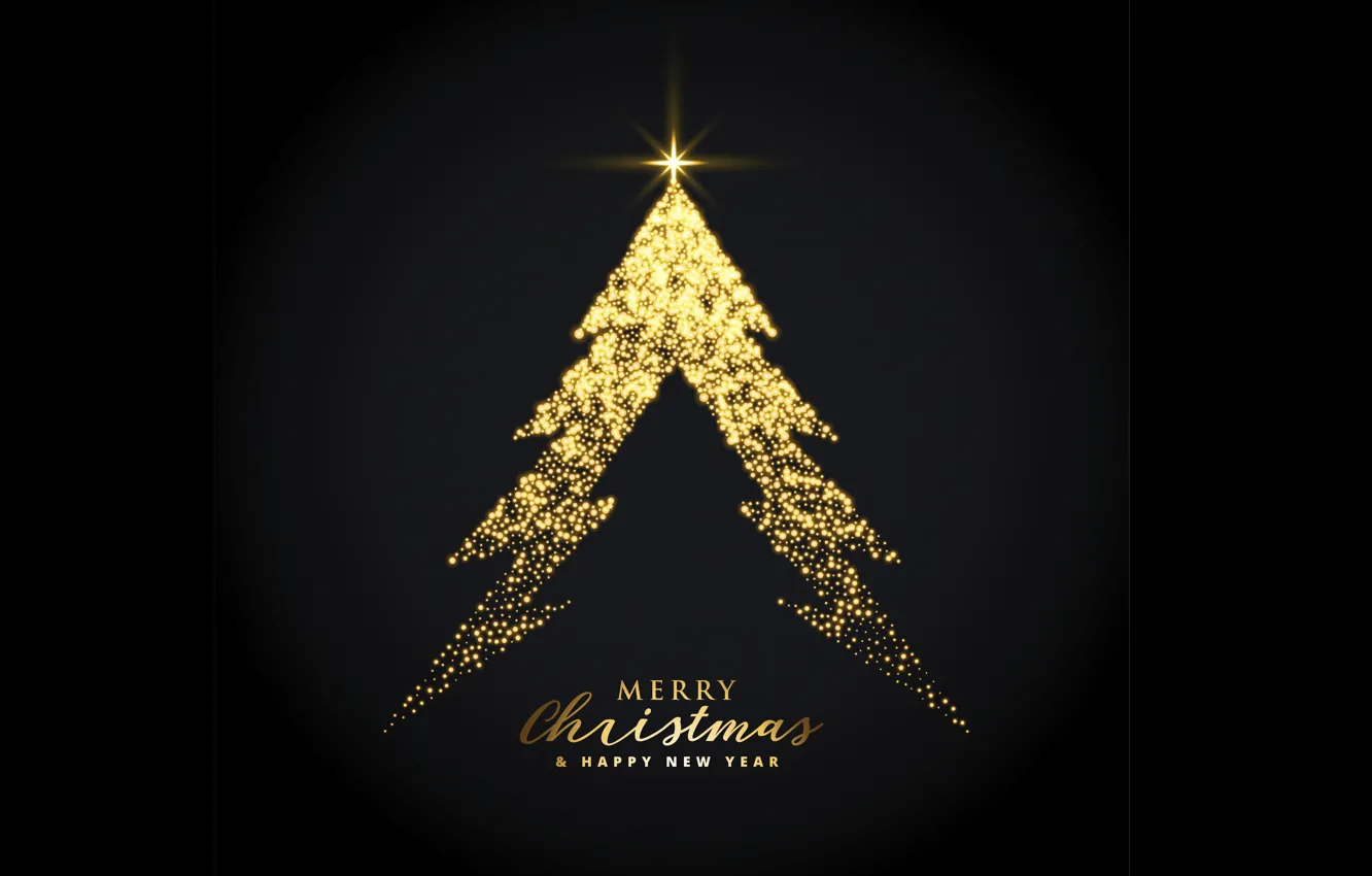 Photo wallpaper stars, decoration, gold, tree, new year, Christmas, golden, black background