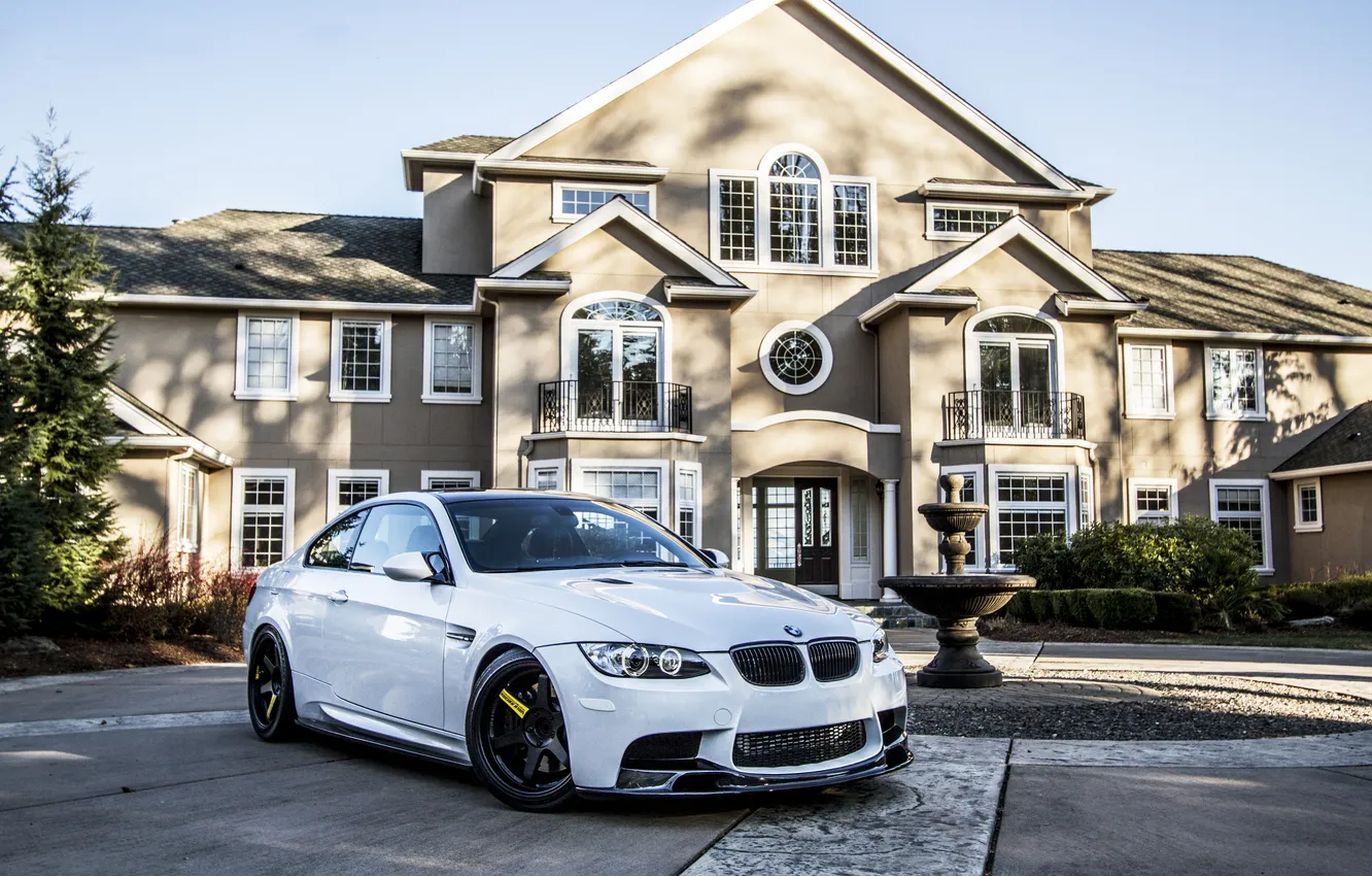Photo wallpaper road, white, lights, BMW, home, BMW, white, mansion