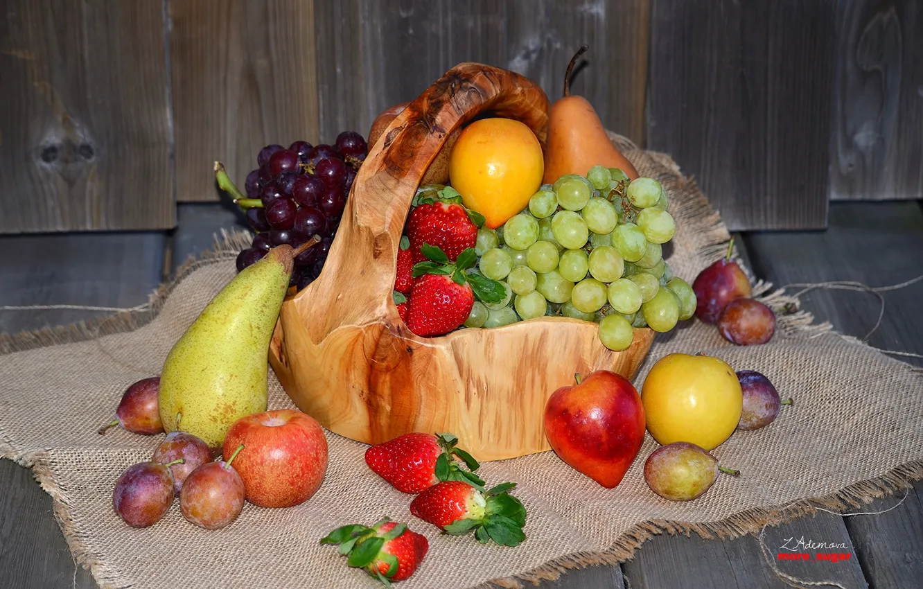 Photo wallpaper apples, strawberry, grapes, fruit, plum, pear