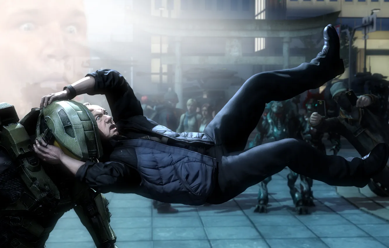 Photo wallpaper Halo, crossover, fan art, Watch Dogs, Master Chief, Aiden Pearce, Kevin Spacey