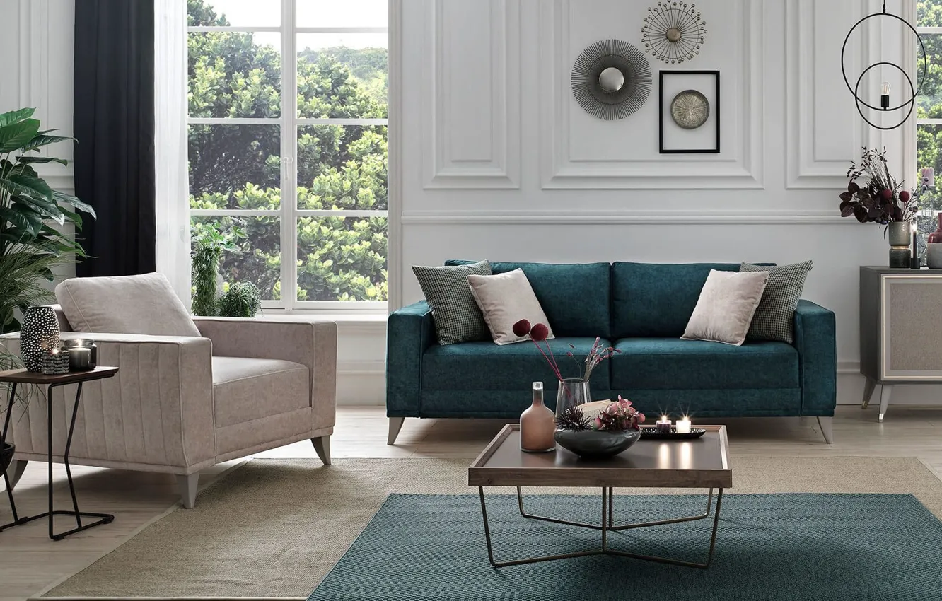 Photo wallpaper design, style, room, plant, interior, living room, upholstered furniture