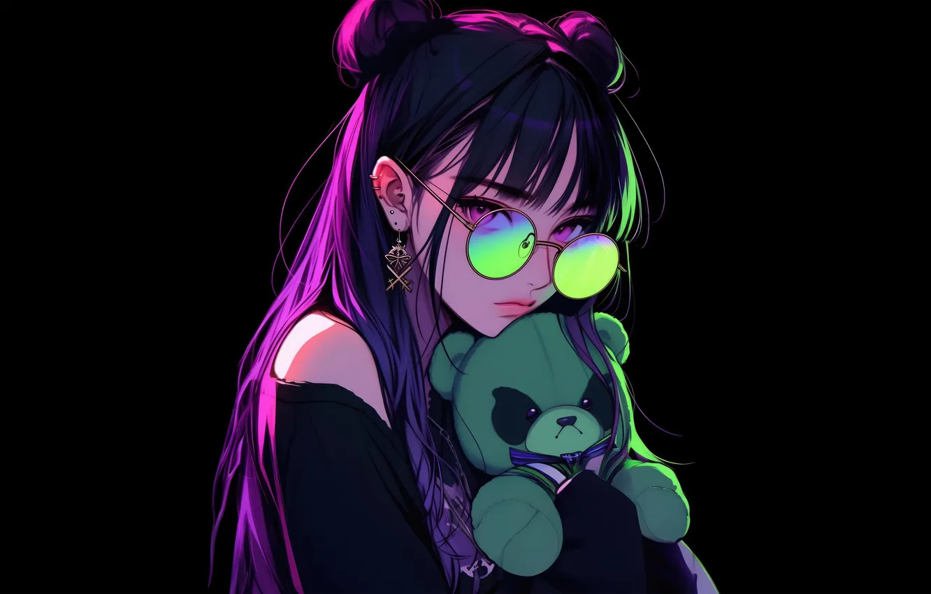 Photo wallpaper girl, toy, art, brunette, glasses