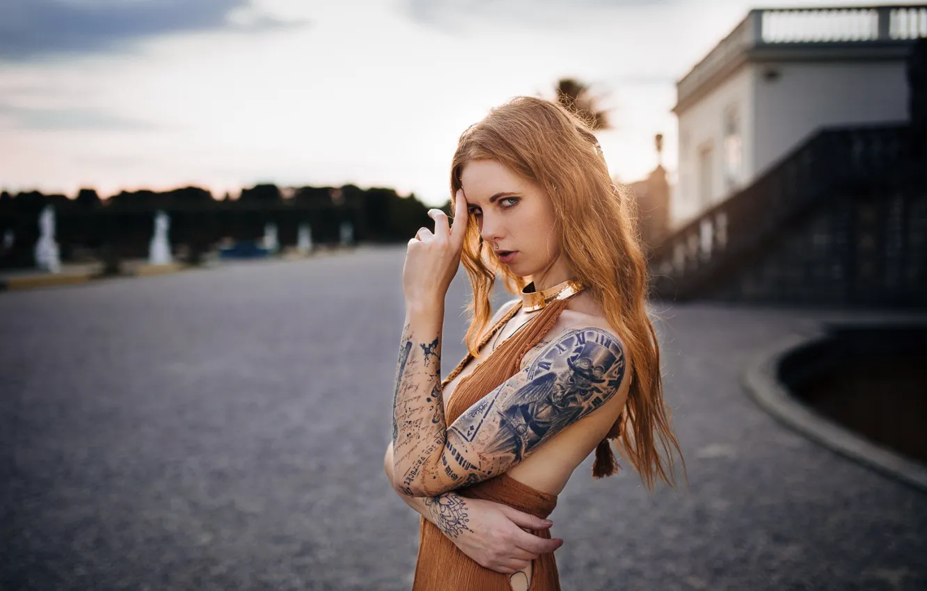 Photo wallpaper girl, tattoo, Julia Wendt