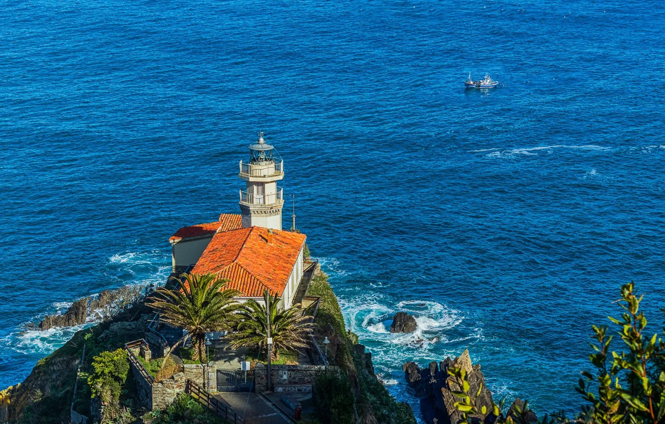 Photo wallpaper sea, lighthouse, Spain, Asturias, Cudillero