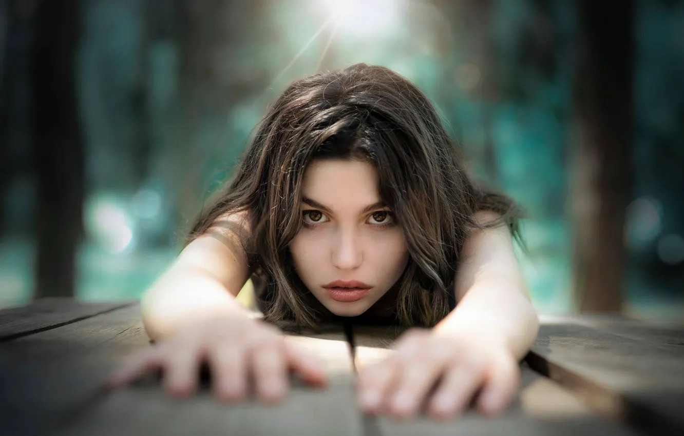 Photo wallpaper look, girl, face, hands, bokeh, Marian Marcetti