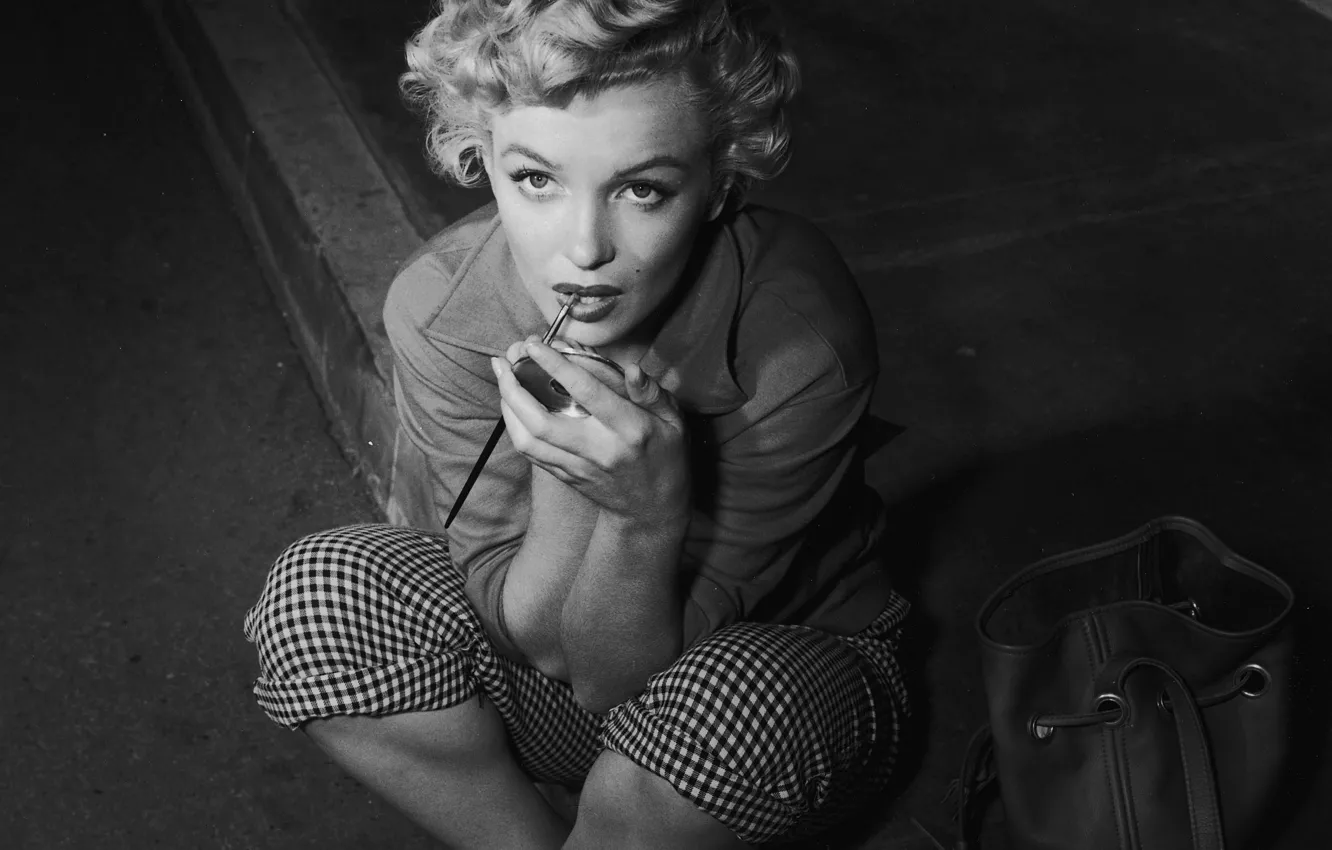 Photo wallpaper look, face, model, makeup, actress, blonde, bag, Marilyn Monroe