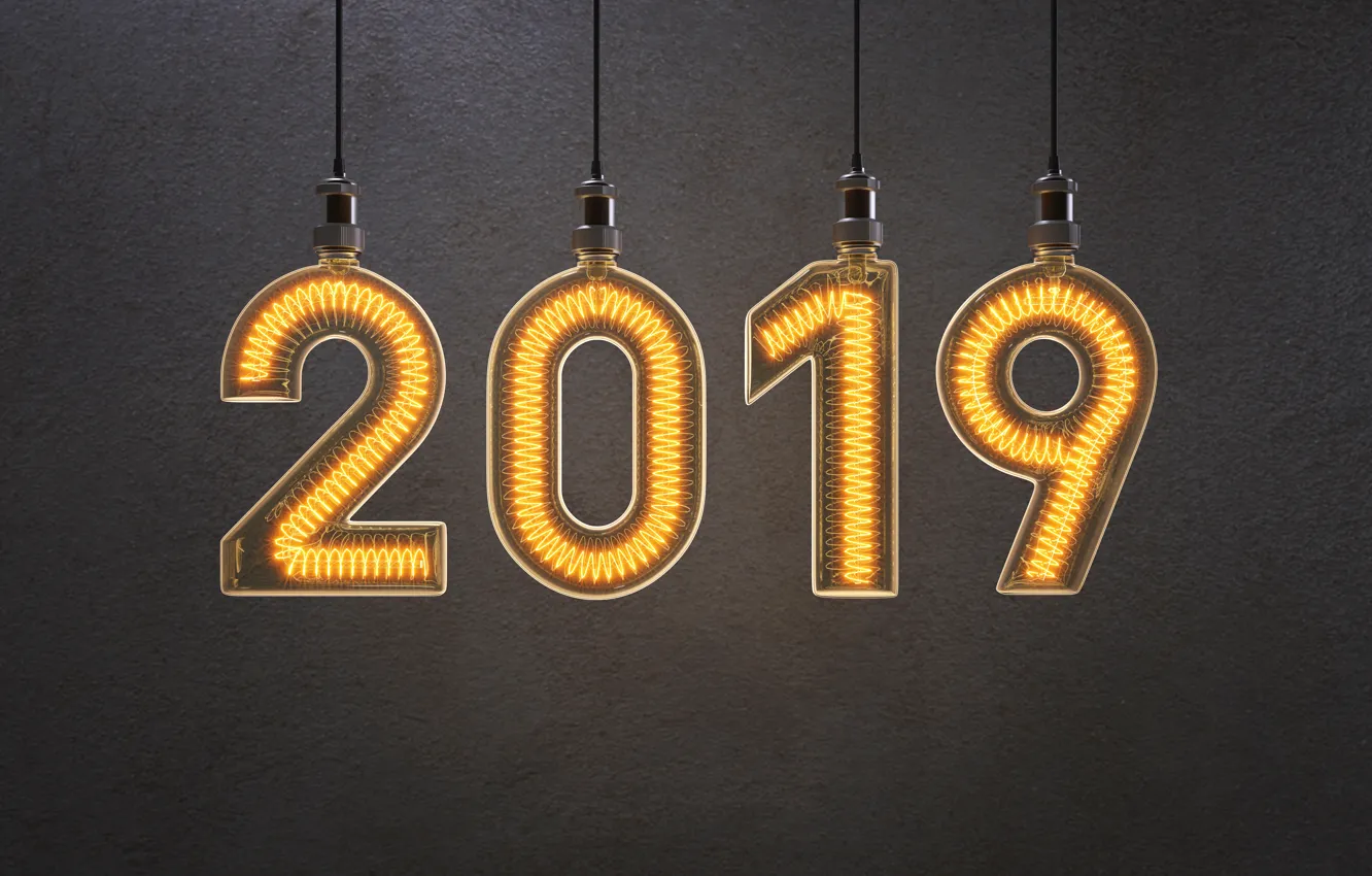 Photo wallpaper new year, light, golden, New Year, Happy, 2019