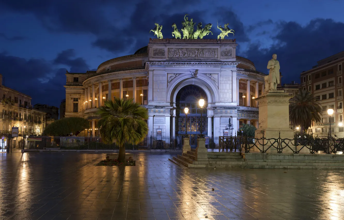 Photo wallpaper Italy, monument, Sicily, Palermo, Piazza Ruggero Settimo, Teatro Politeama