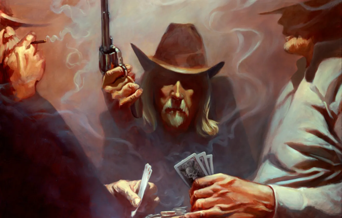 Photo wallpaper cowboy, revolver, poker