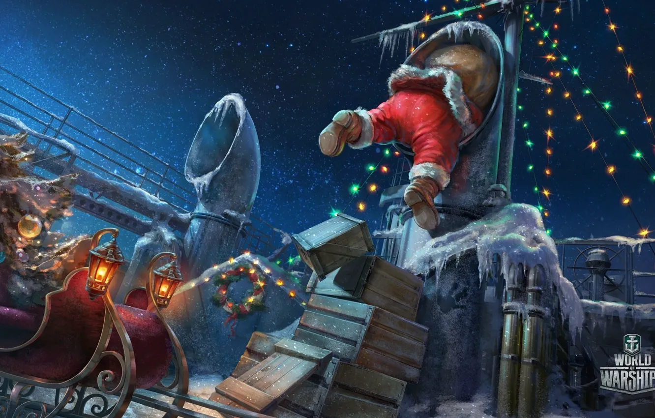 Photo wallpaper ice, sea, the sky, stars, night, lights, ship, new year