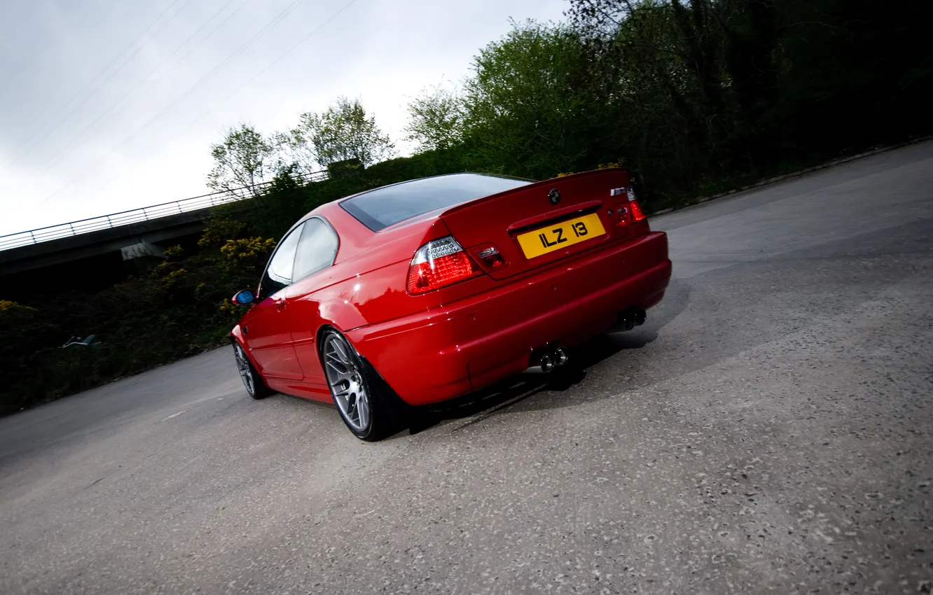 Photo wallpaper the sky, trees, red, clouds, bridge, BMW, shadow, the evening