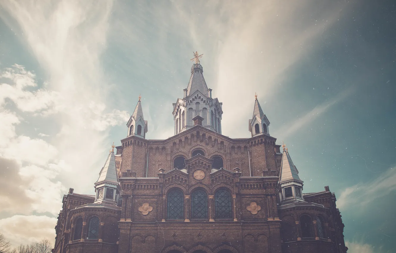 Photo wallpaper the sky, the sun, clouds, tower, Church