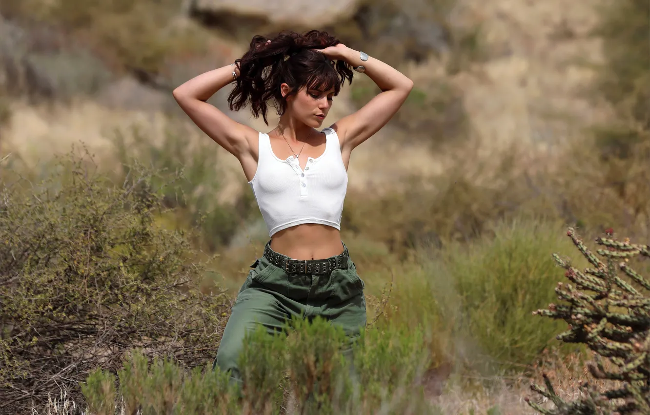 Photo wallpaper hot girl, desert, studio, brown hair, nature, model, sexy woman, countryside