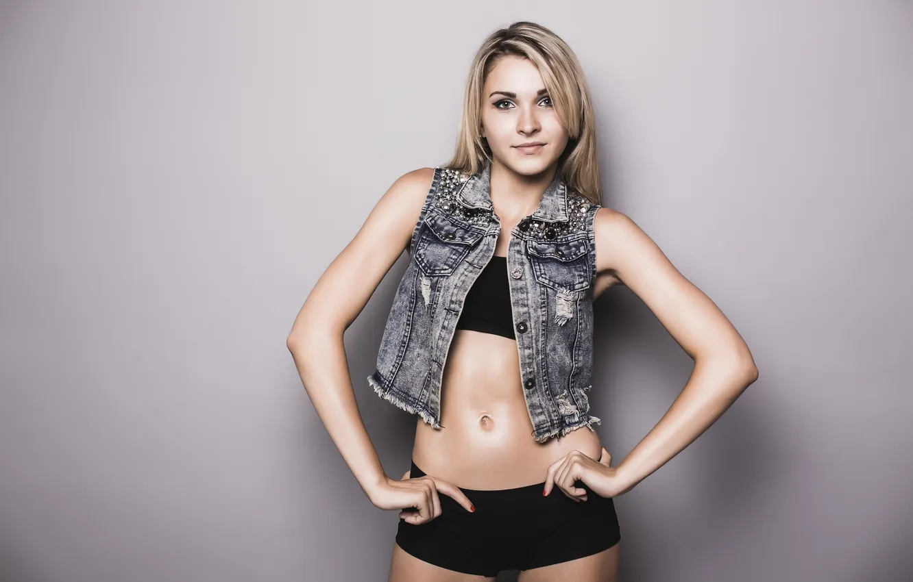 Photo wallpaper girl, shorts, beautiful, model, Denim, cute, jacket, tank top