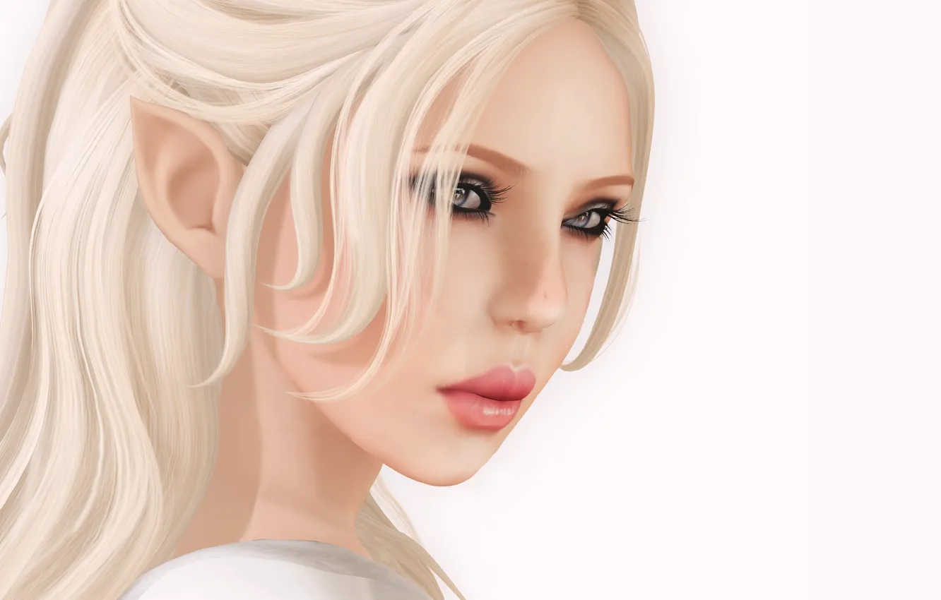 Photo wallpaper girl, face, white background, elf, render