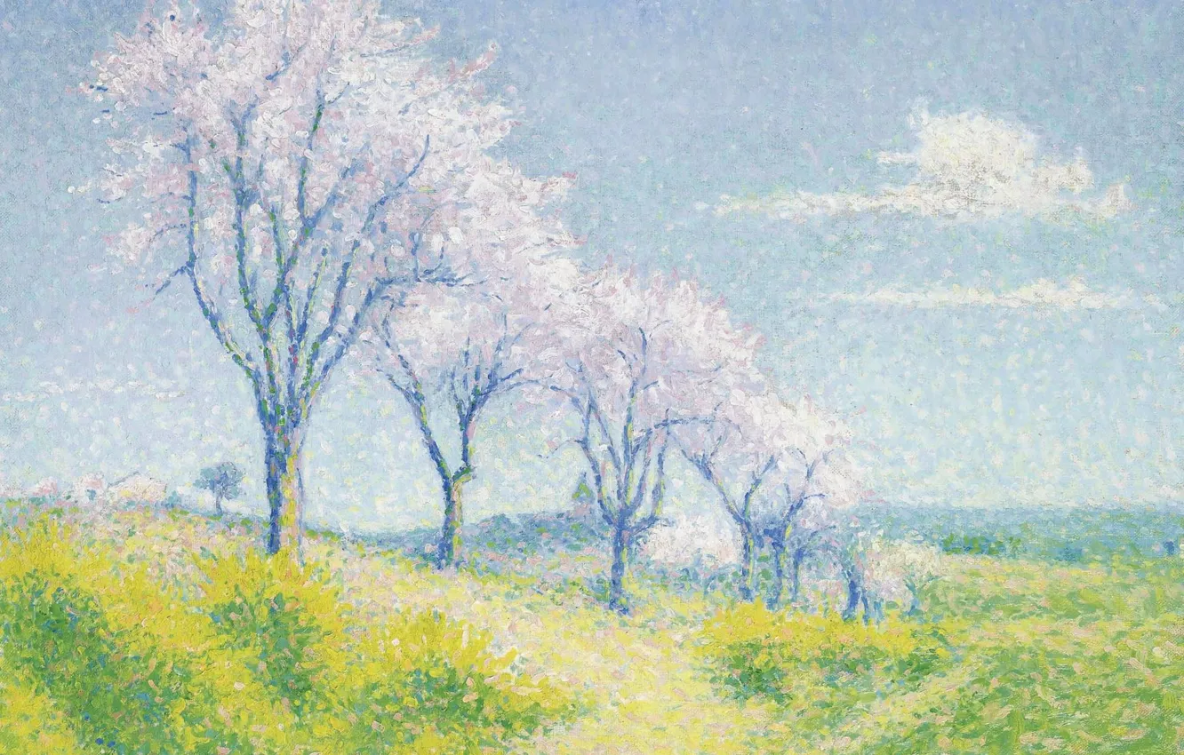 Photo wallpaper landscape, picture, spring, Achille Lauge, Achilles Box, Almond Trees in blossom near Cayo