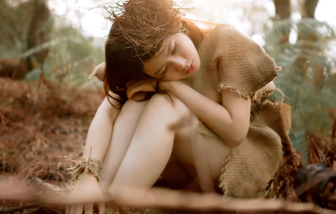 Photo wallpaper girl, nature, Asian