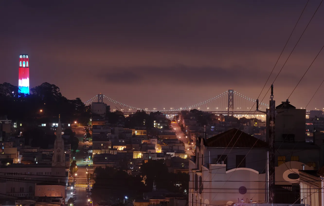 Photo wallpaper night, lights, CA, night, California, San Francisco
