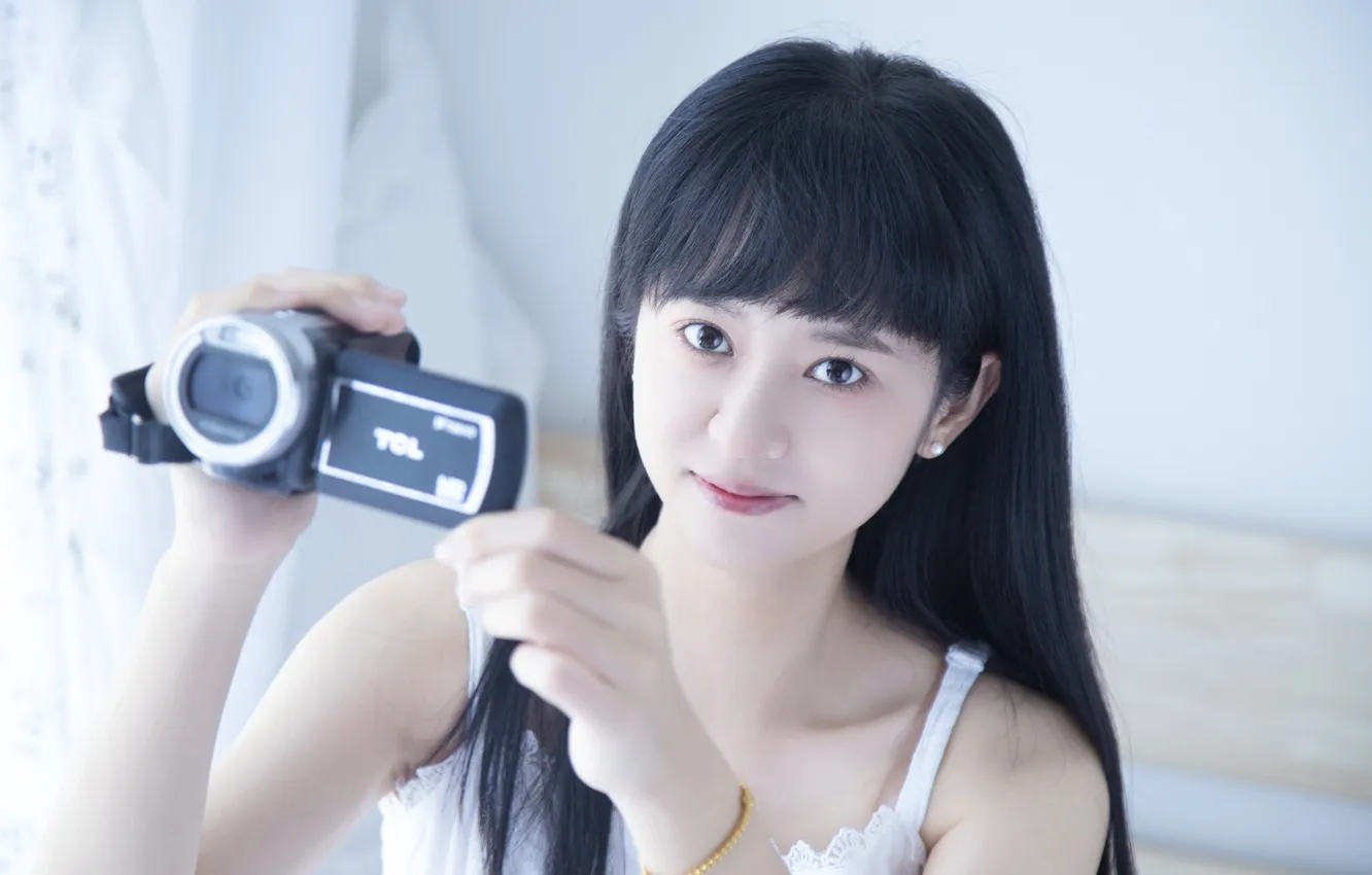 Photo wallpaper woman, smile, camera, beautiful, model, pretty, asian, bedroom