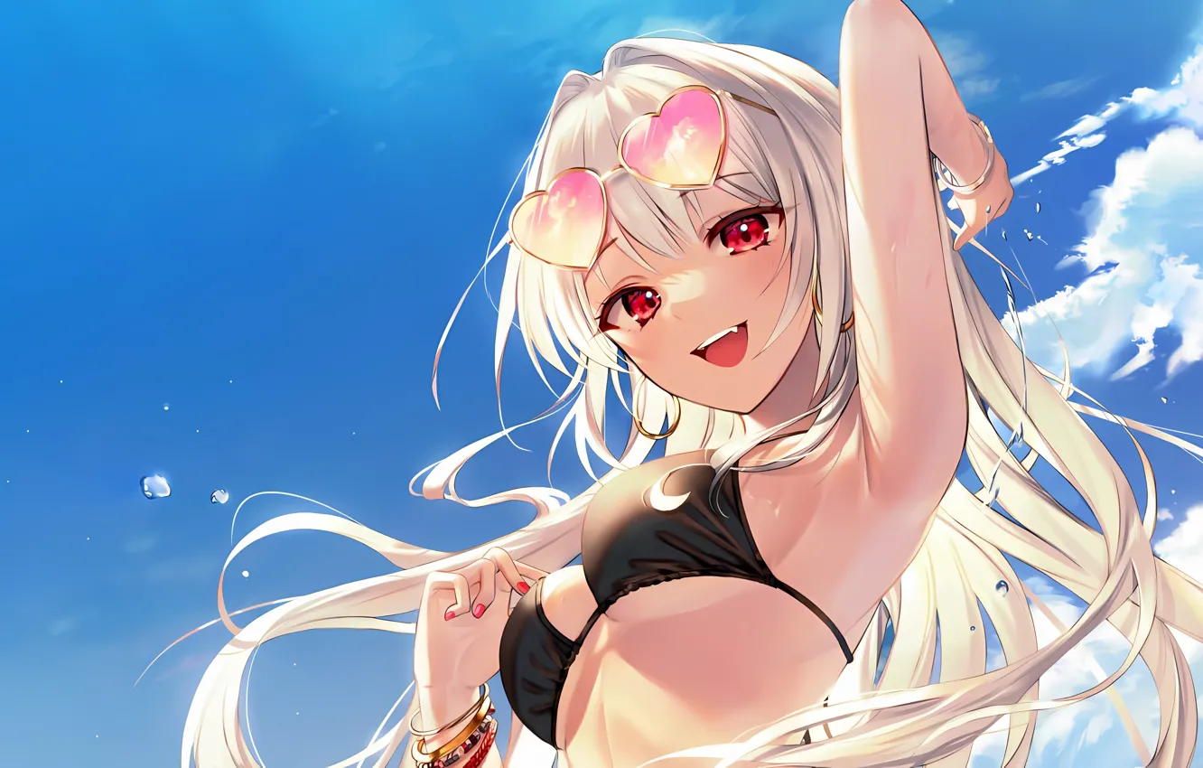 Photo wallpaper girl, sexy, wet, cleavage, beach, long hair, sea, boobs