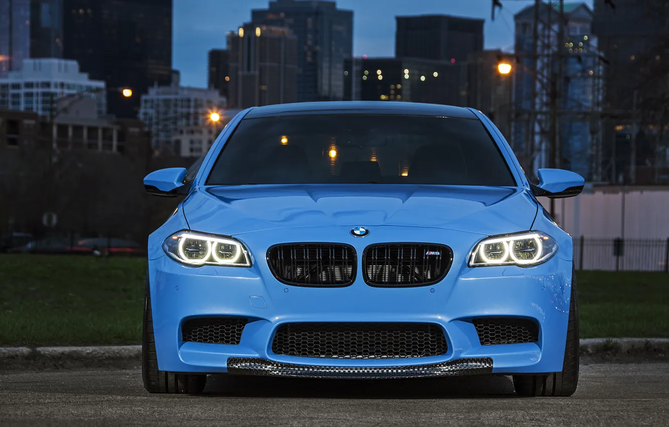 Photo wallpaper blue, BMW, BMW, the front, f10, running lights, Yas Marina Blue