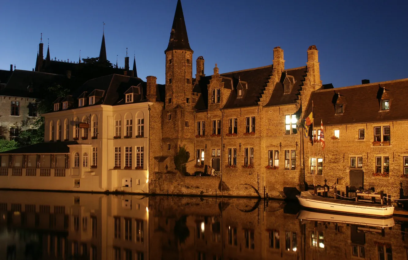 Photo wallpaper Blue Sky, Night, Belgium, Touristic, Bruges, Old city
