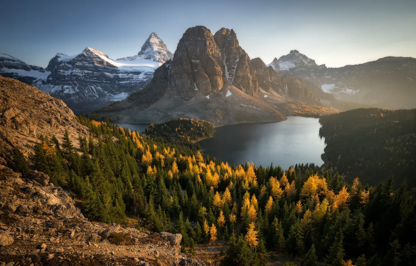 Photo wallpaper Canada, Cerulean Lake, Mount Assiniboine, Enchanting Light