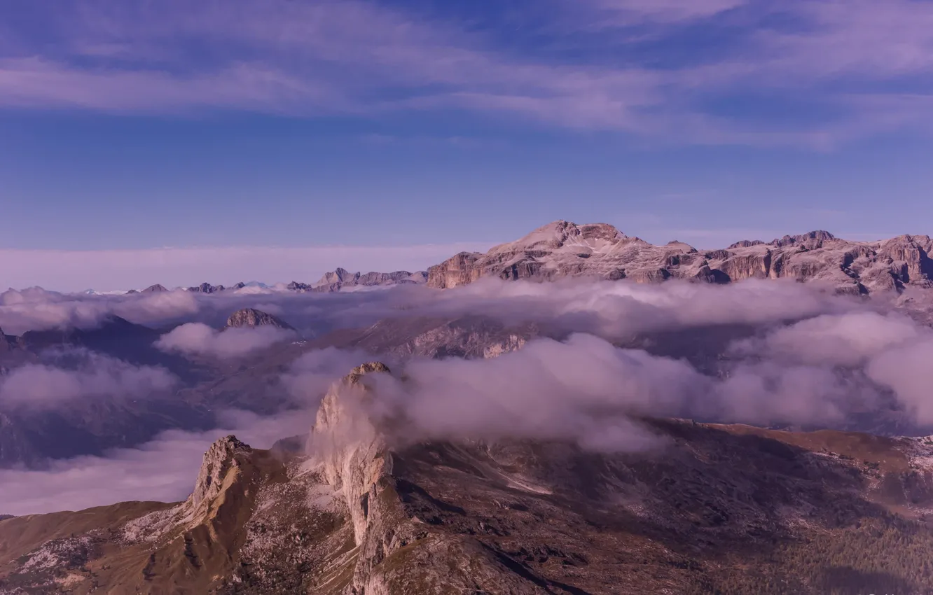 Photo wallpaper clouds, mountains, nature, height