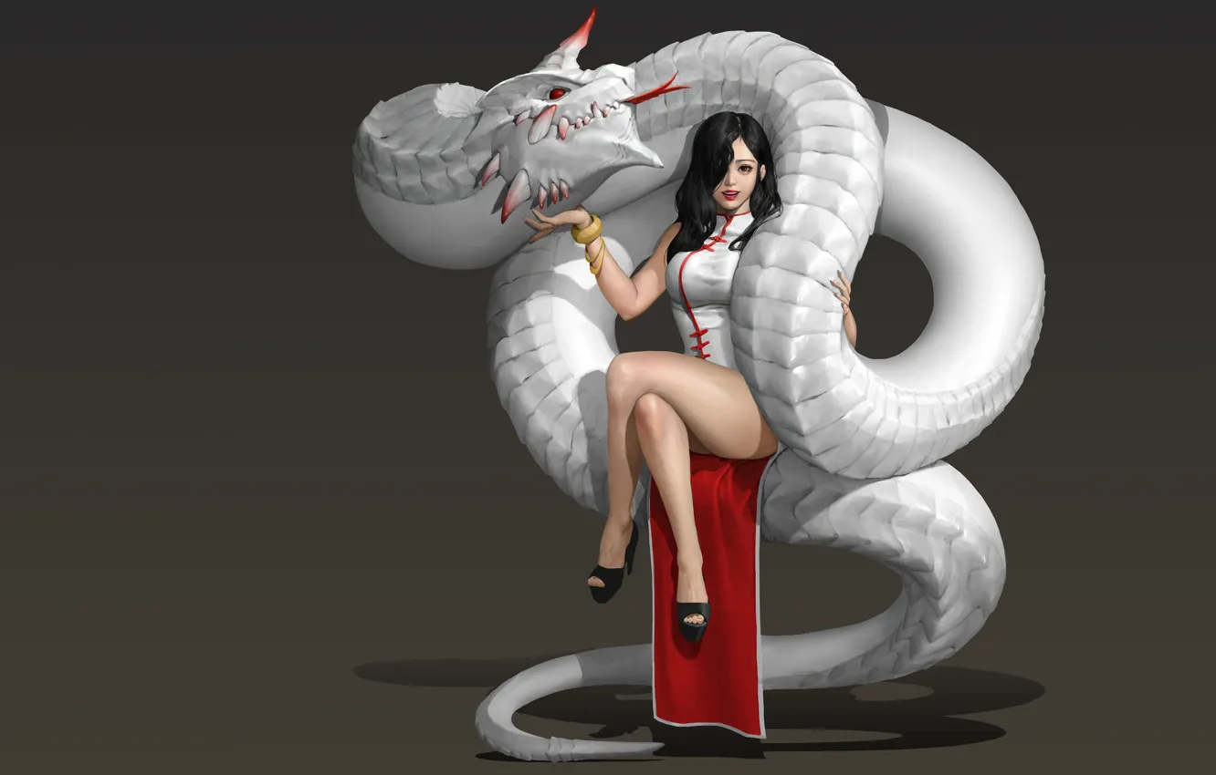 Photo wallpaper girl, dragon, art, fantasy, Hwan (煥), The Red Horn