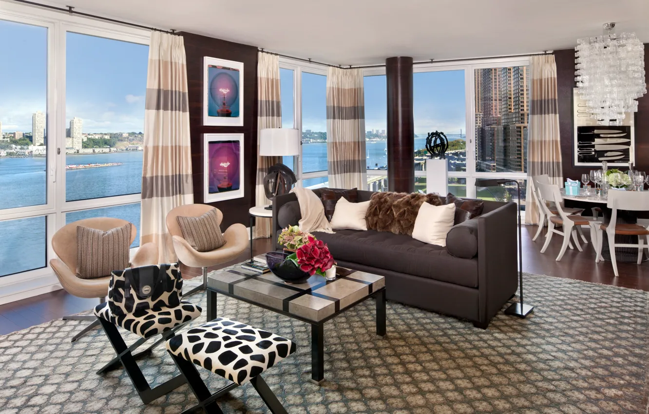 Photo wallpaper design, house, style, interior, apartment, megapolis, new york city, living room