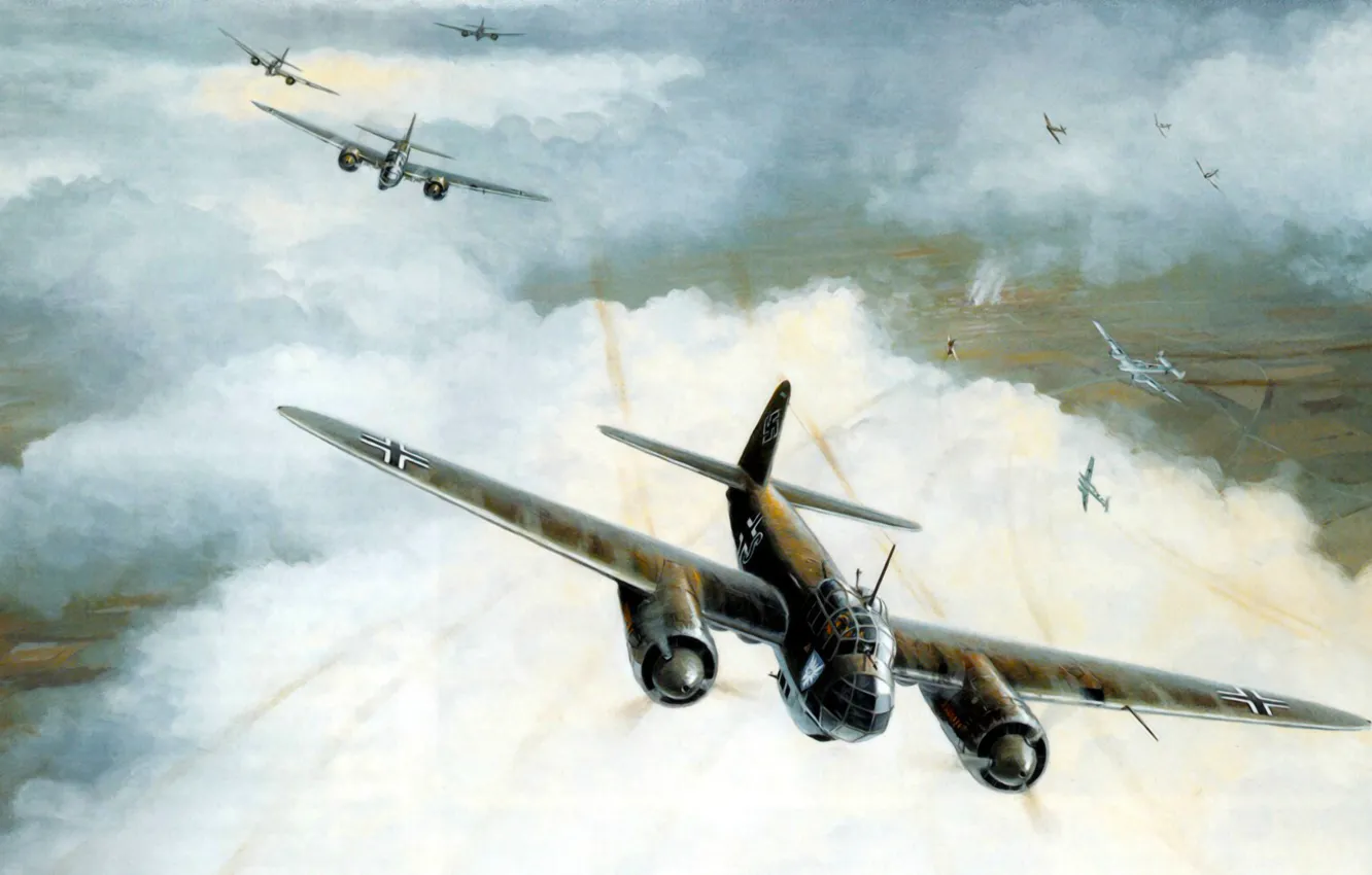 Photo wallpaper bomber, war, art, airplane, painting, aviation, ww2, Junkers Ju 88