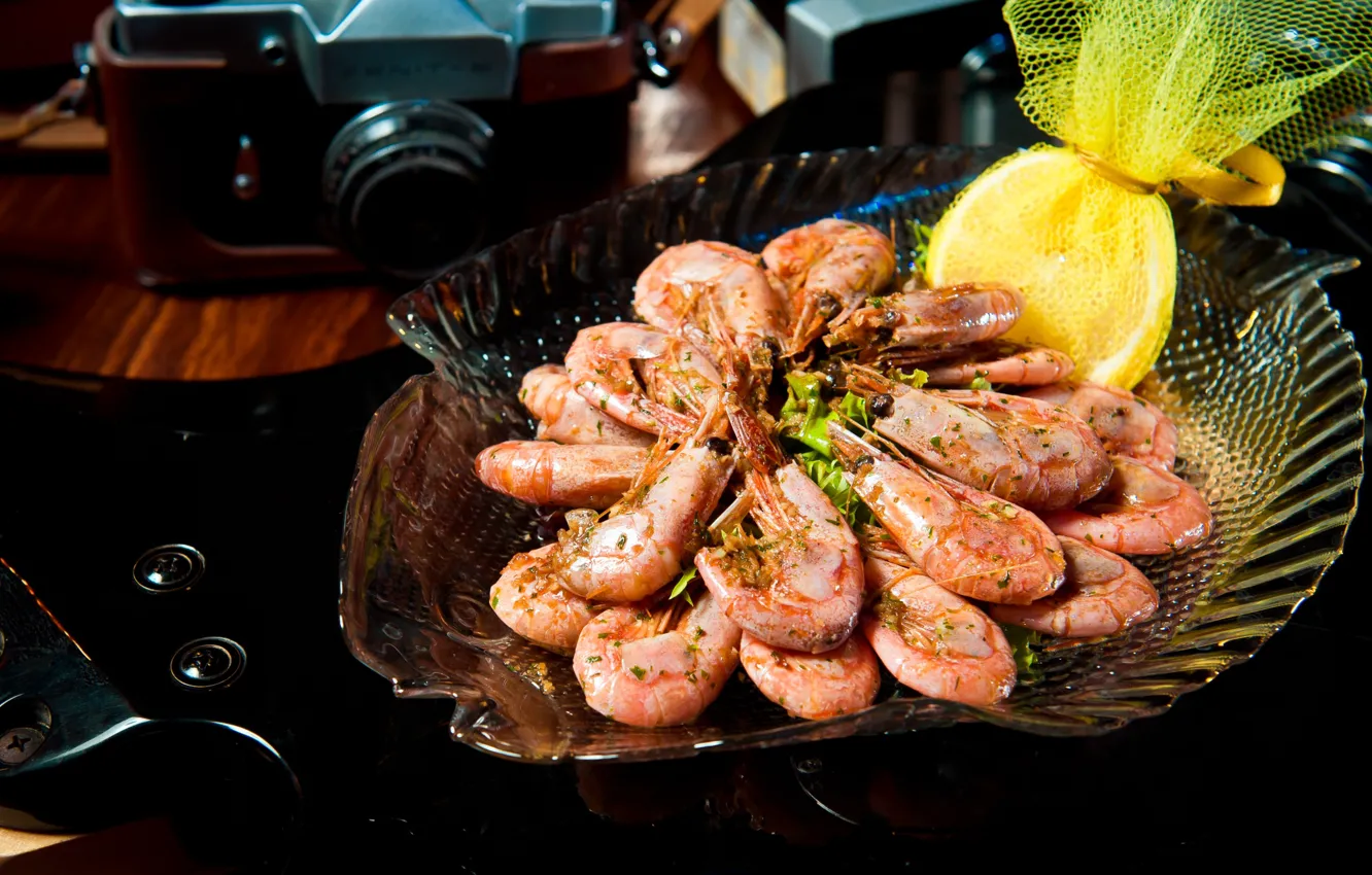 Photo wallpaper lemon, shrimp, seafood