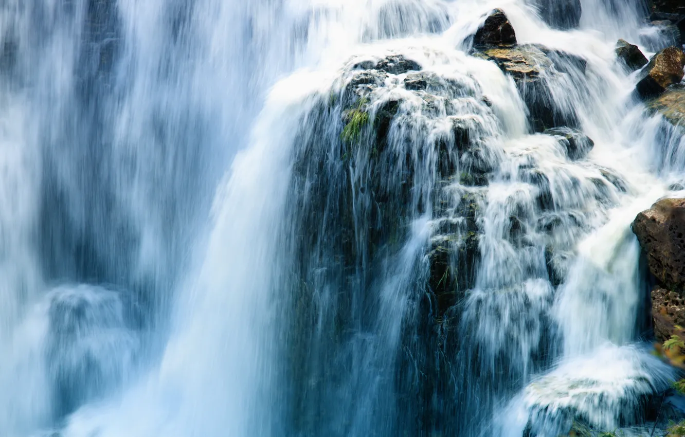 Photo wallpaper water, landscape, nature, stones, rocks, waterfall, stream, power