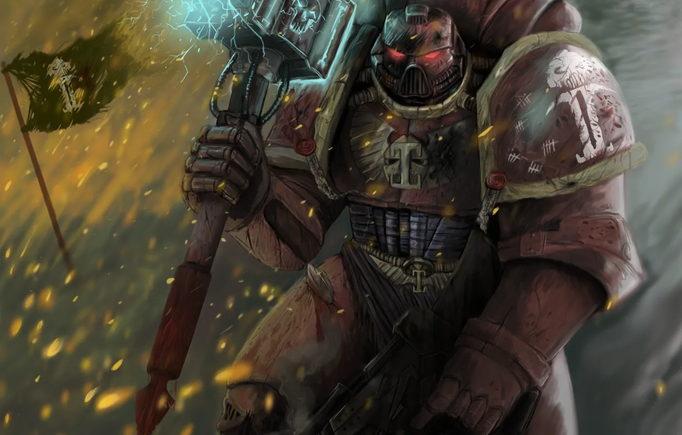 Photo wallpaper hammer, flag, space marine, warhammer 40k, cosmogenetic