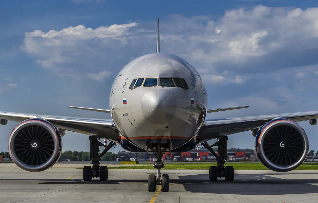 Photo wallpaper wings, turbine, airport, Boeing, the plane, Boeing, Aeroflot, passenger
