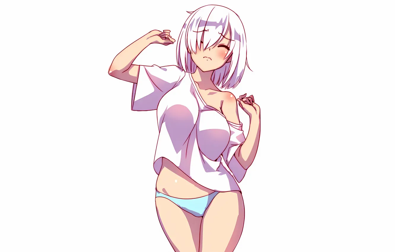 Photo wallpaper girl, sexy, lingerie, panties, anime, beautiful, short hair, pretty