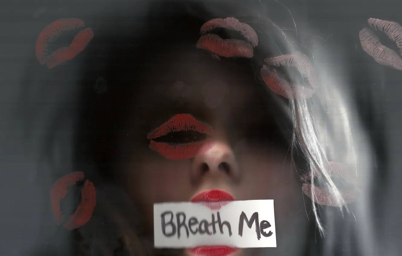 Photo wallpaper glass, girl, breath me