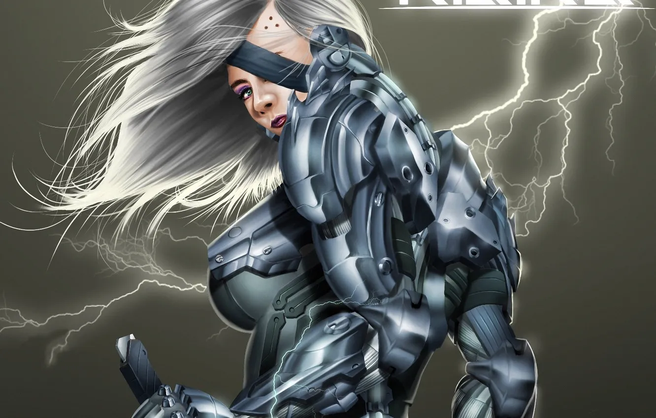Photo wallpaper girl, metal, lightning, headband, fan art, Raiden, female, Metal Gear Rising
