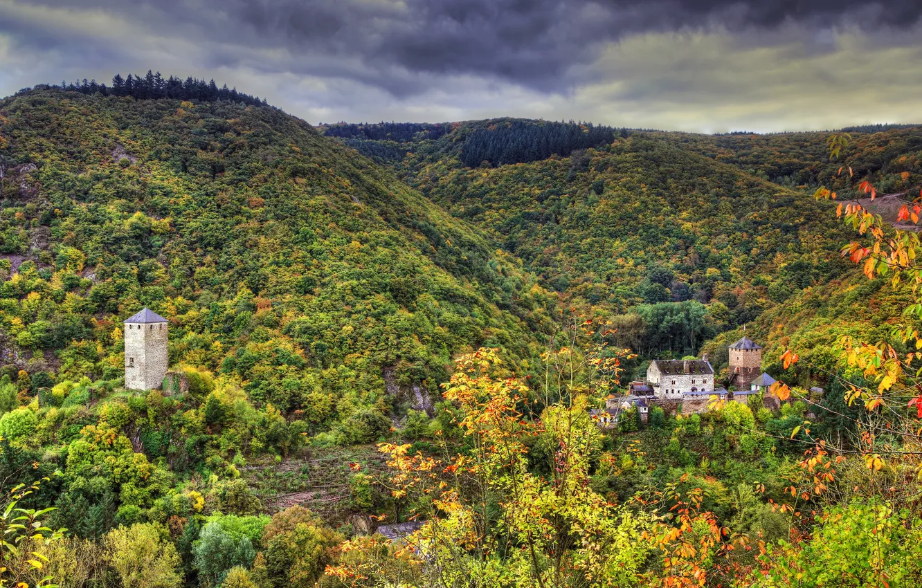Photo wallpaper autumn, forest, mountains, castle, Germany, Treis-Karden, Wild castle