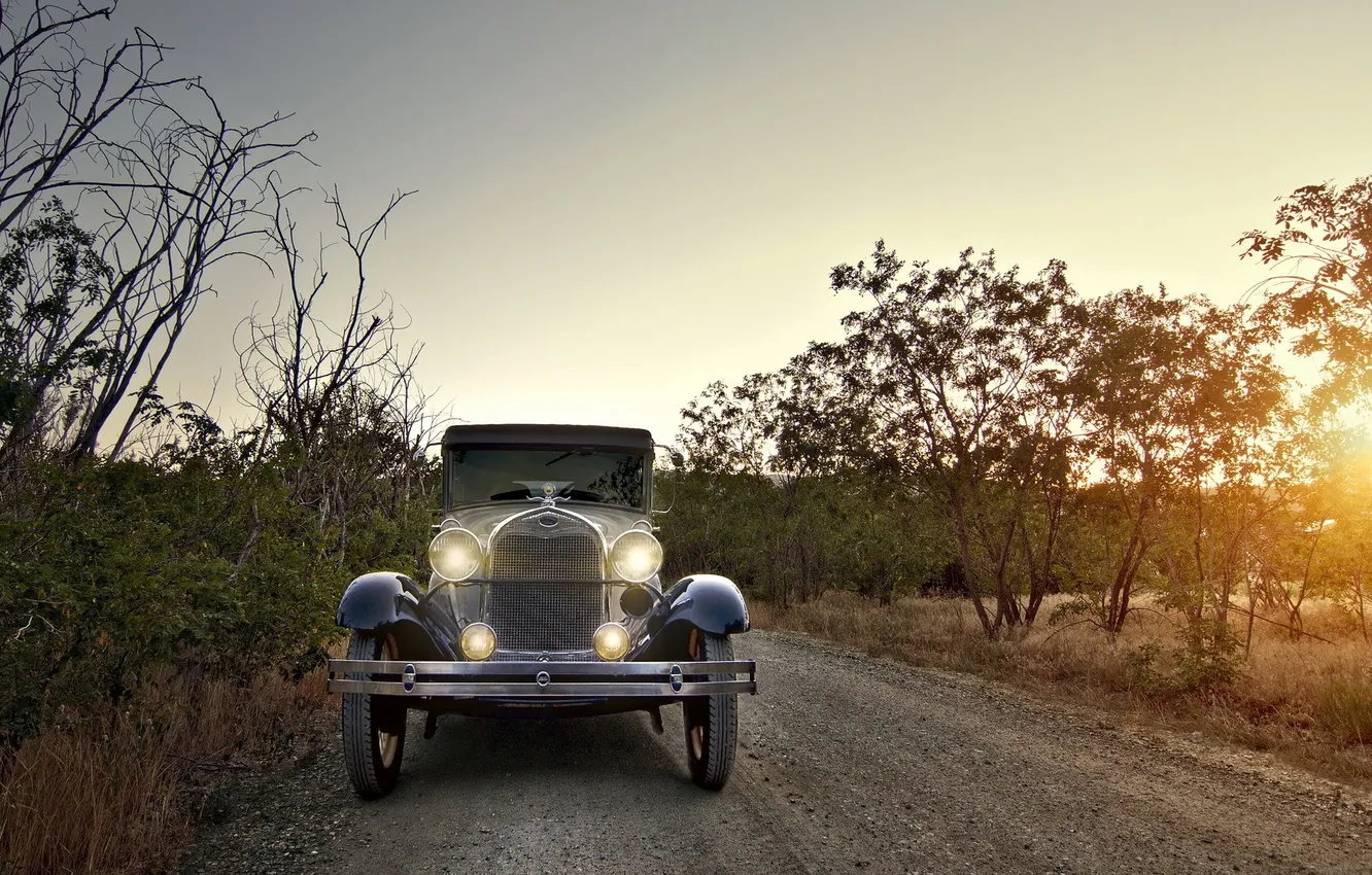Photo wallpaper road, machine, sunset