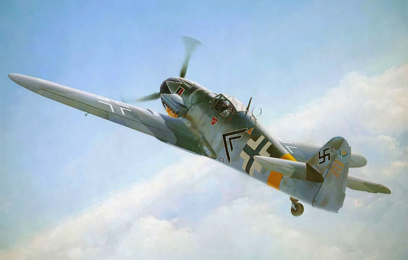 Photo wallpaper war, art, airplane, painting, aviation, WW2, Bf 109G, "Hartmann Of JAG52"
