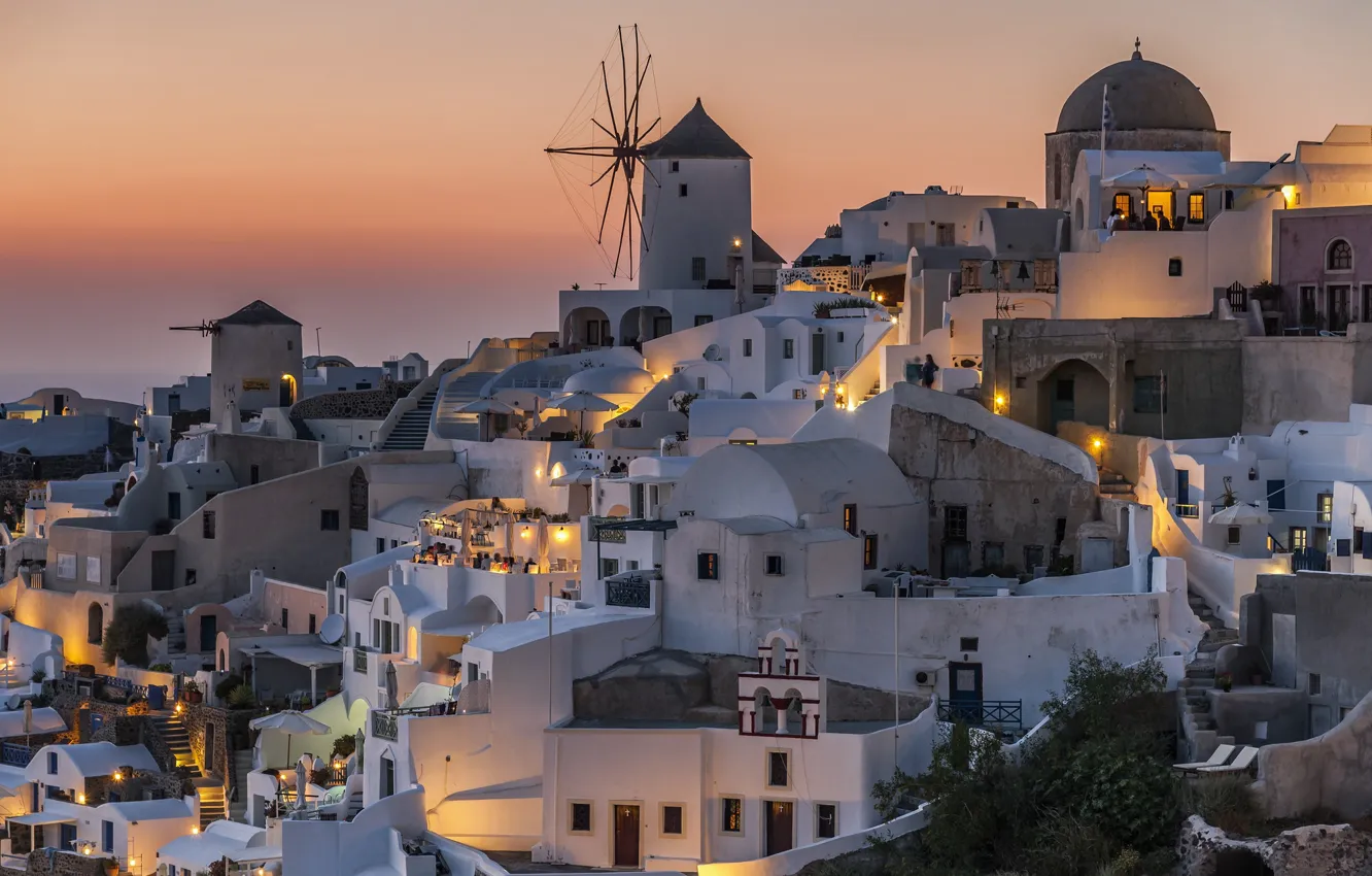 Photo wallpaper home, the evening, Santorini, Greece, mill