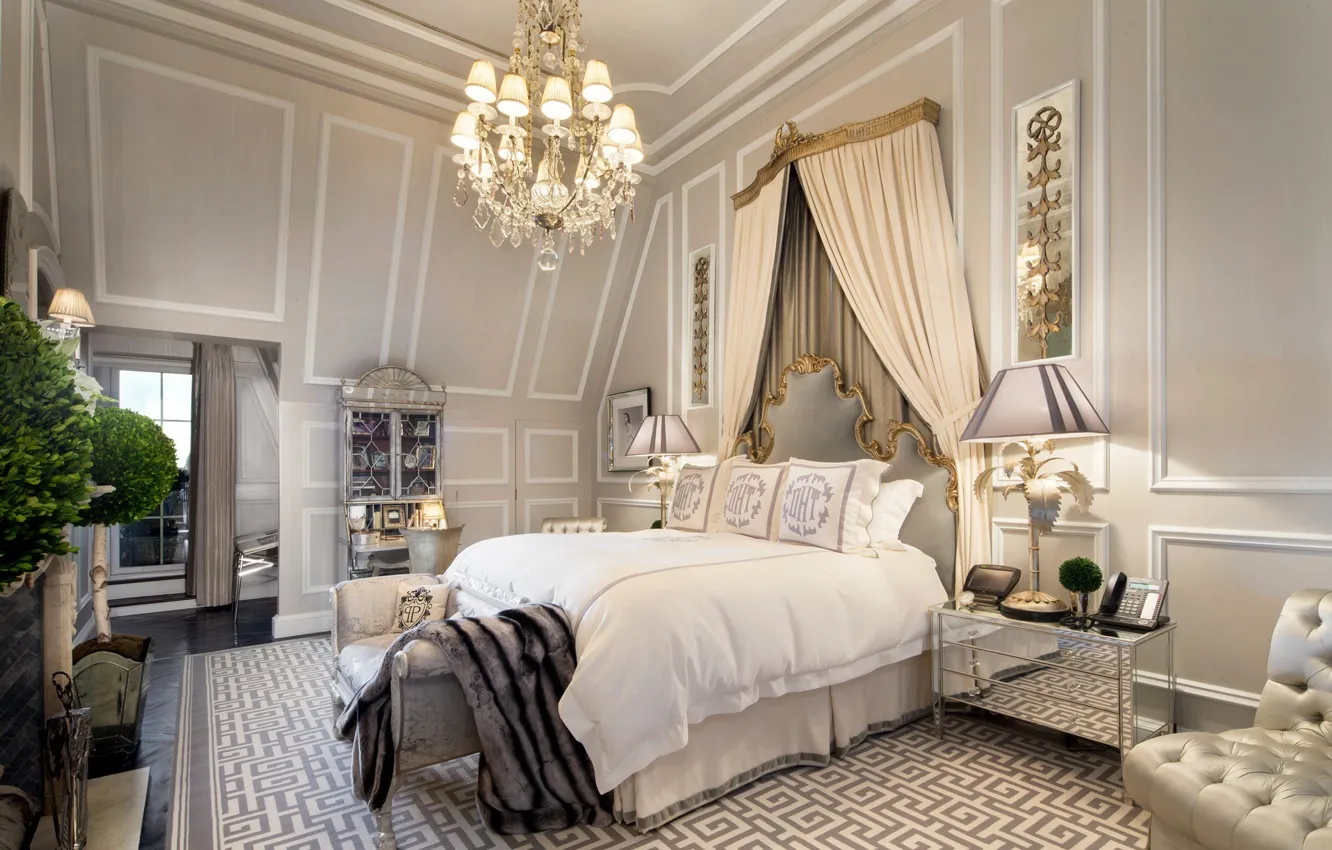 Photo wallpaper flowers, room, Villa, bed, lamp, luxury, bedroom