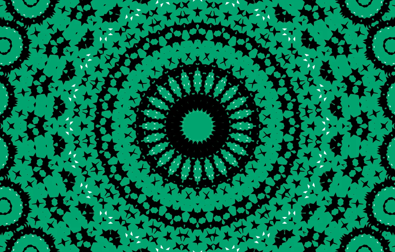 Photo wallpaper pattern, round, green, kaleidoscope