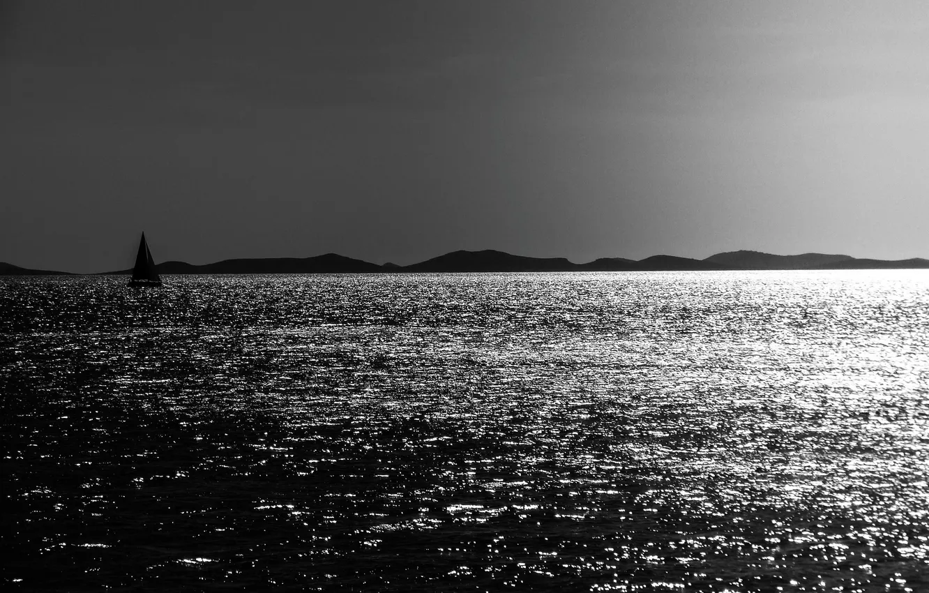 Photo wallpaper the evening, yacht, sail, black and white, monochrome, Croatia, Adriatica, Croatia