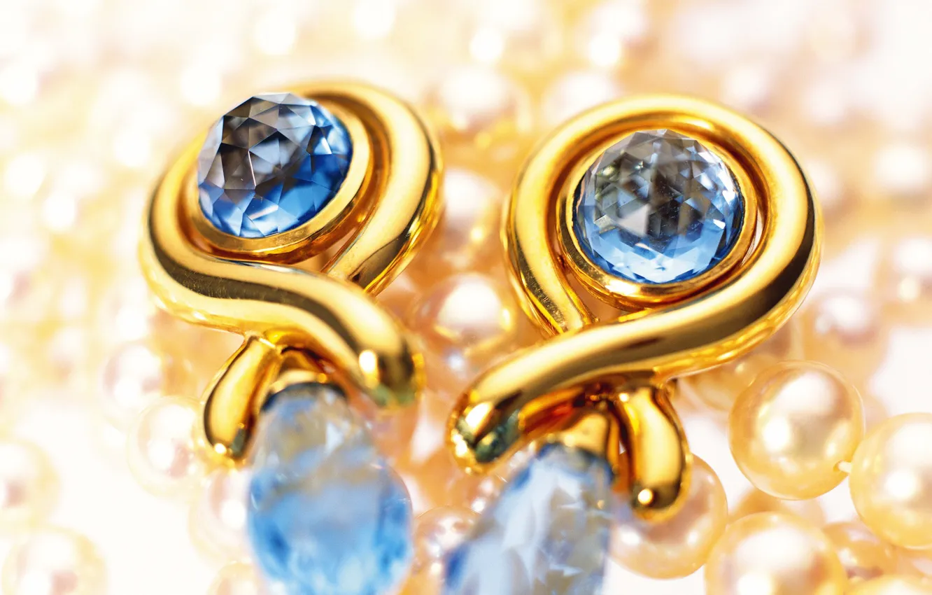 Photo wallpaper gold, pearl, decoration, earrings, sapphire